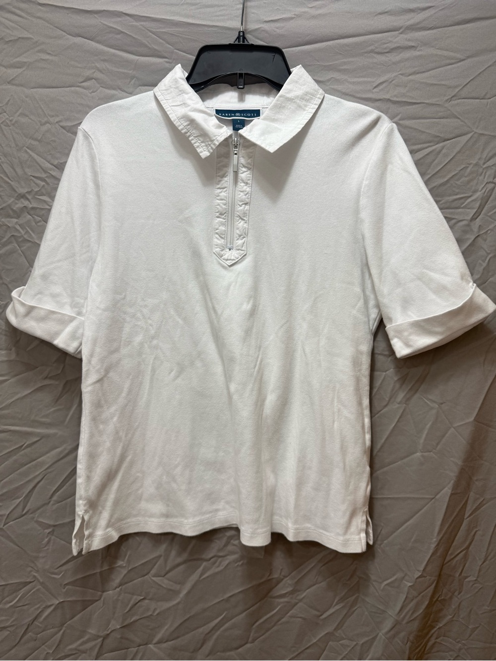 Karen Scott White Zip Polo Shirt